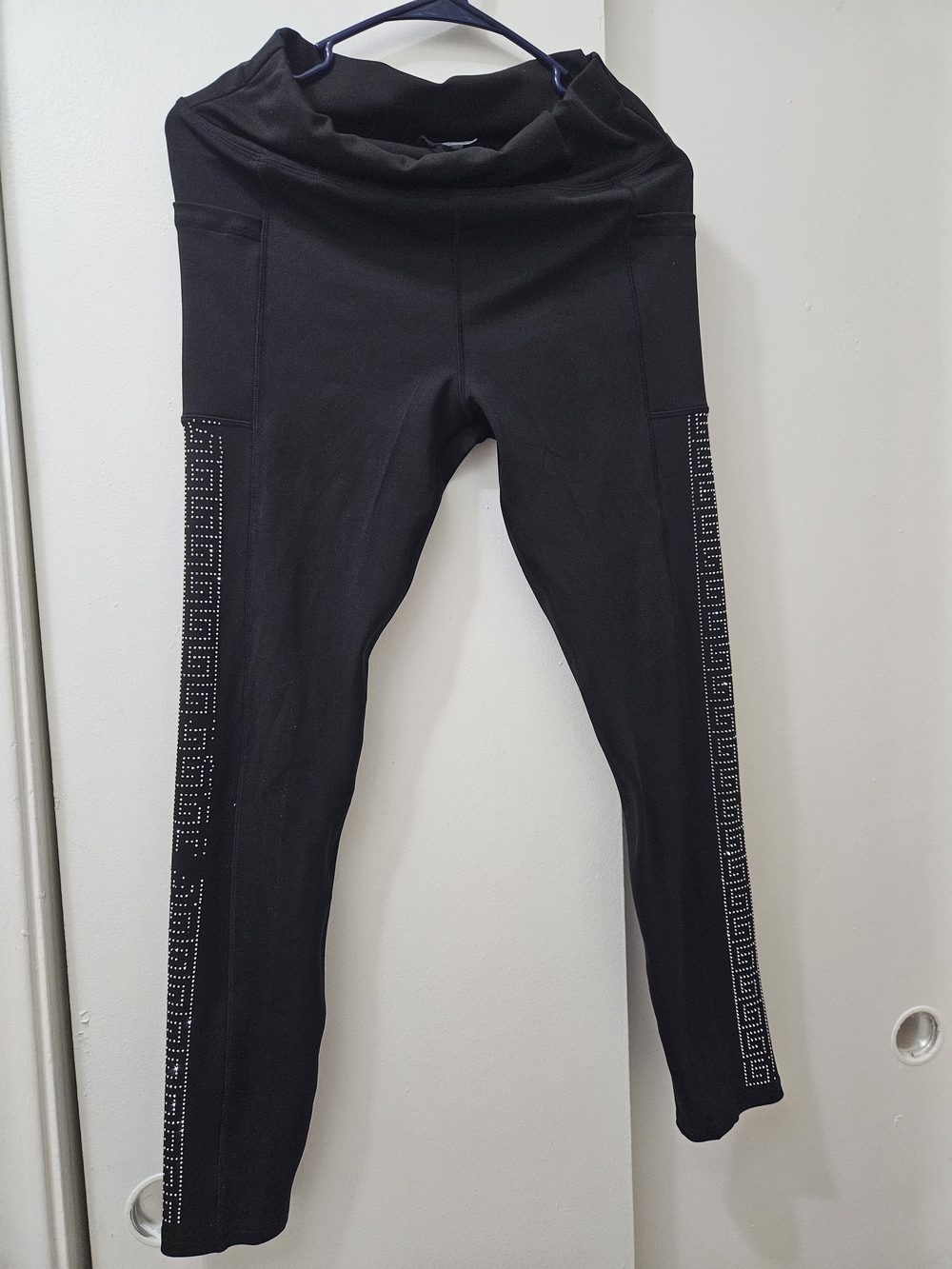 Women's Black Leggings with Side Rhinestone Trim